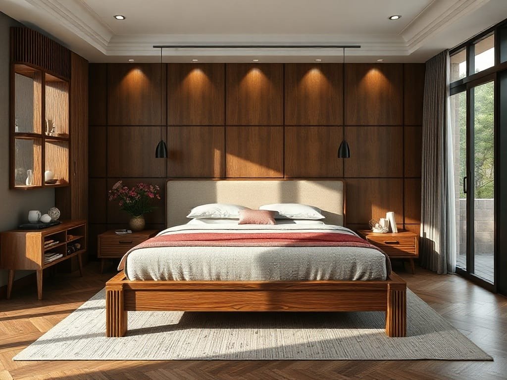 Phòng ngủ thanh lịch với khung giường gỗ Hương Xám