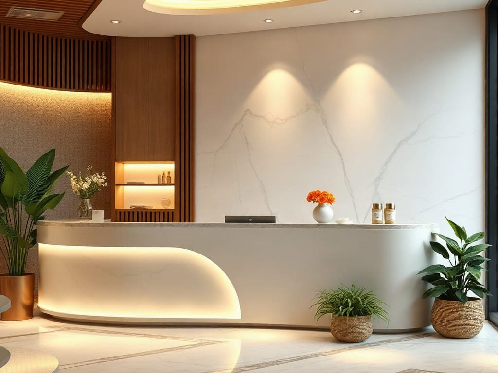 Quầy lễ tân phong cách trong spa Việt Nam.