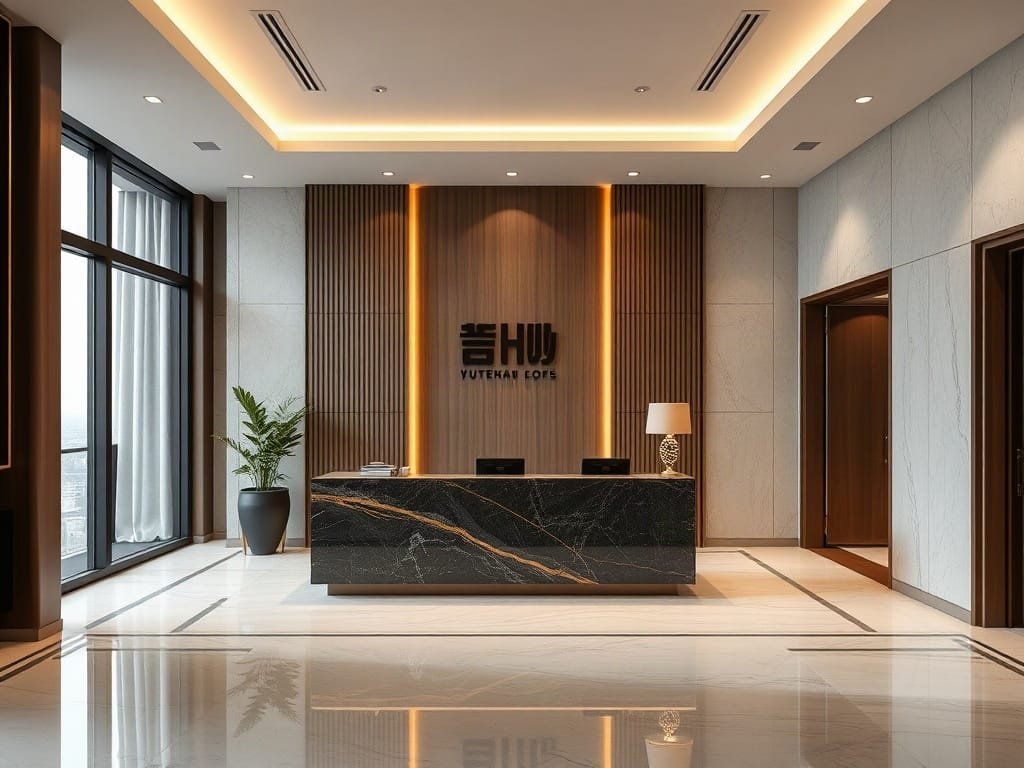Quầy tiếp tân tại sảnh chung cư cao cấp Việt Nam