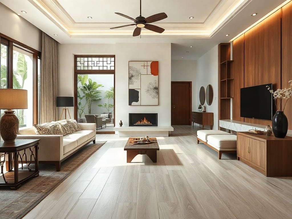 Gỗ Sưa Trắng là gì? Bí Quyết Lựa Chọn và Sử Dụng Hiệu Quả Sàn gỗ sưa trắng sang trọng trong phòng khách biệt thự tại Việt Nam.