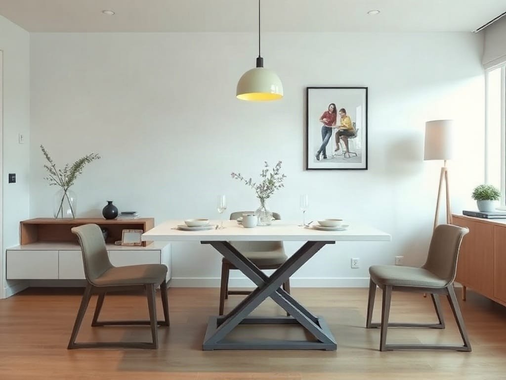 Khám Phá 5 Tác Dụng Đặc Biệt Của Bàn Ăn Thông Minh Thiết kế bàn ăn thông minh với chiều cao điều chỉnh trong căn hộ Việt Nam