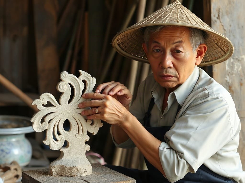 Gỗ Sưa Trắng là gì? Bí Quyết Lựa Chọn và Sử Dụng Hiệu Quả Thợ thủ công Việt Nam đang khắc gỗ sưa trắng.