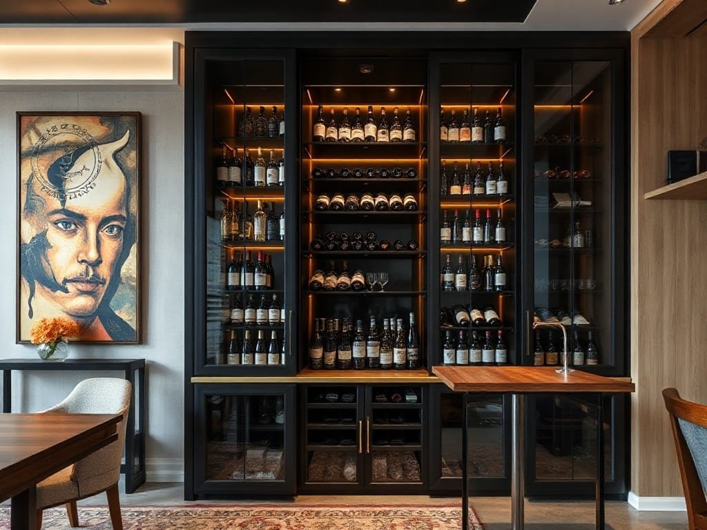 Tủ rượu sang trọng trong quầy bar cao cấp tại nhà Việt Nam.