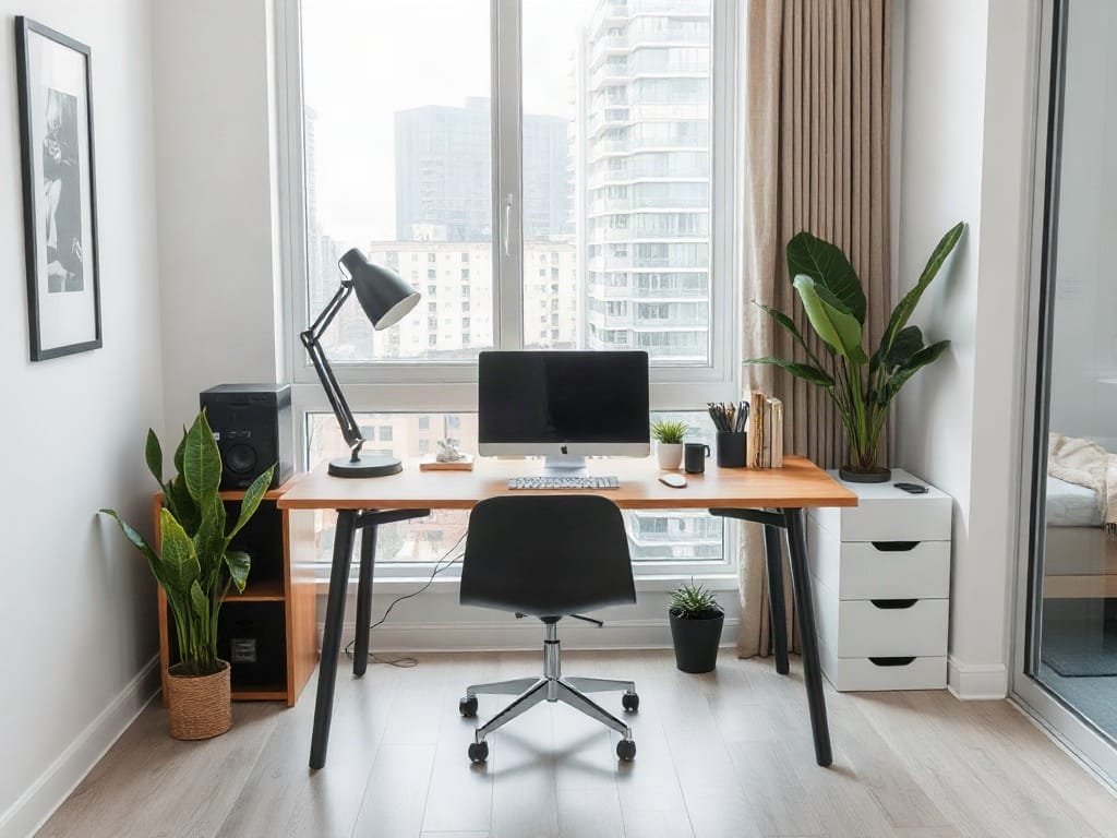 Bàn học phong cách đơn giản trong căn hộ urban