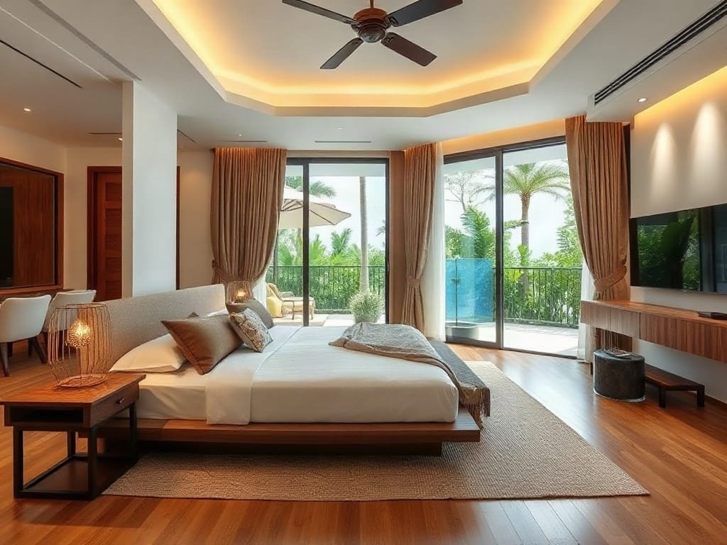 Khám Phá 5 Công Dụng Hữu Ích của Giường Xếp Cho Không Gian Sống Biệt thự sang trọng tại Việt Nam có giường xếp thanh lịch trong không gian sống.