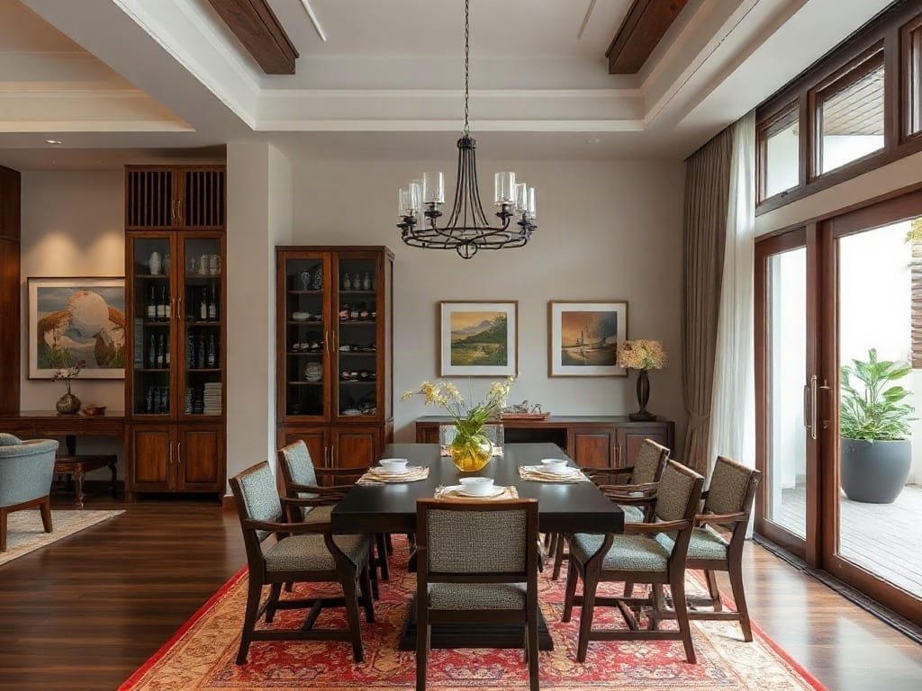 8 Yếu Tố Cần Xem Xét Khi Chọn Mua Tủ Rượu Cho Ngôi Nhà Của Bạn Biệt thự Việt Nam với tủ rượu bằng gỗ trong khu vực ăn uống