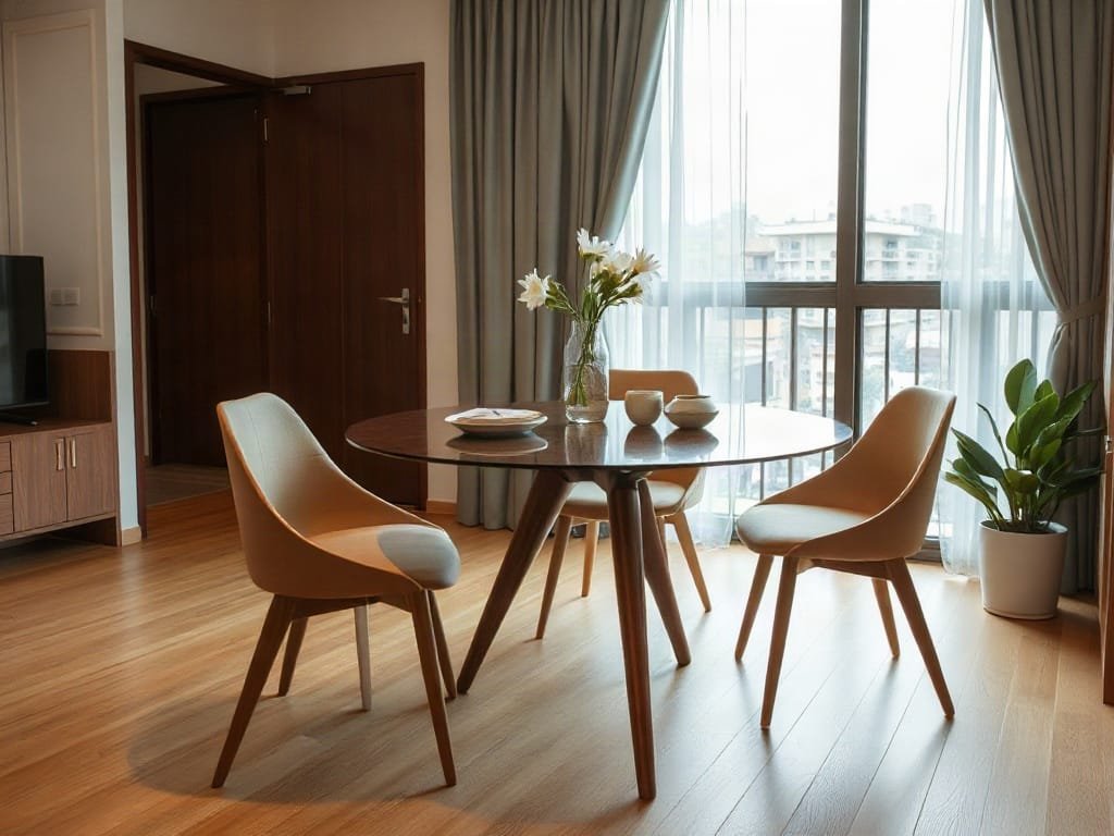 Bộ bàn ăn hiện đại trong căn hộ Việt Nam ấm cúng