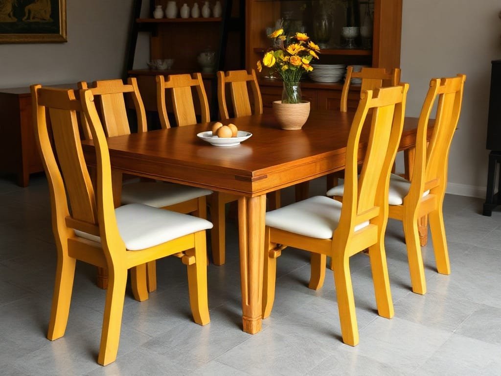 Bộ bàn ăn Việt Nam với ghế gỗ vàng bền đẹp