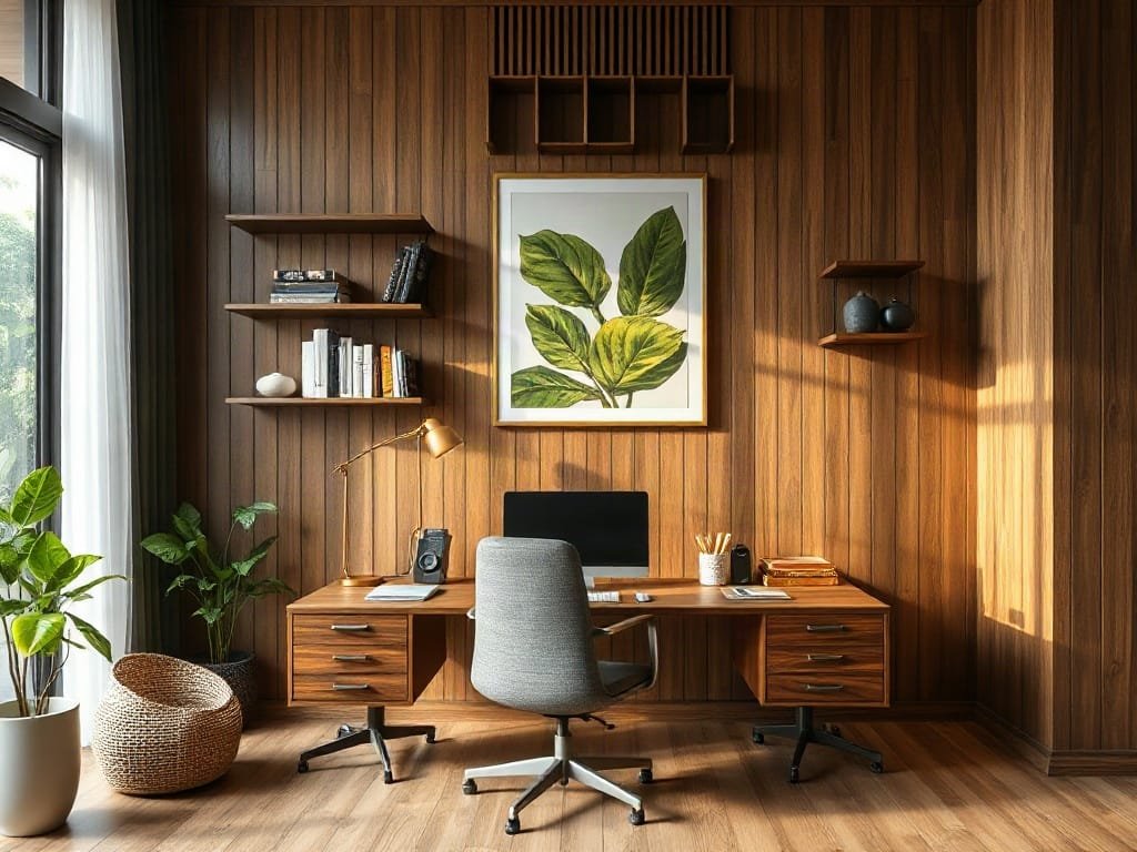 Bố trí văn phòng nhà ở Việt Nam đương đại với nội thất gỗ