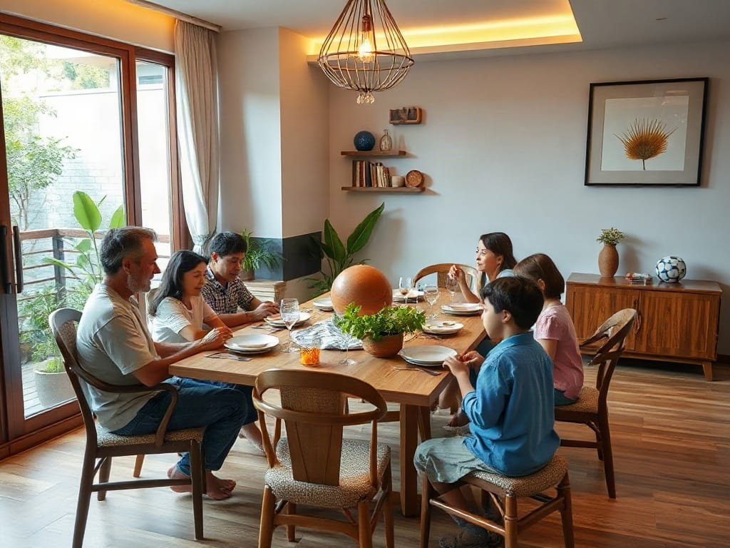 Bữa tối tại nhà hiện đại Việt Nam với bàn ăn phong cách