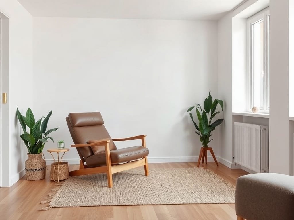 Căn hộ studio phong cách với điểm nhấn là ghế bố gỗ.