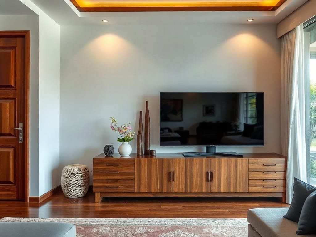 6 Cách Làm Sạch Kệ Tivi Gỗ Đơn Giản Và Hiệu Quả Tại Nhà Chi tiết kệ tivi bằng gỗ trong biệt thự sang trọng Việt Nam