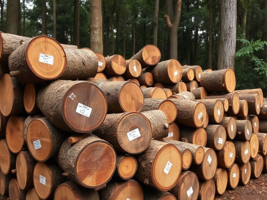 Đống gỗ Đinh Hương tròn nguyên liệu dán tem tại xưởng