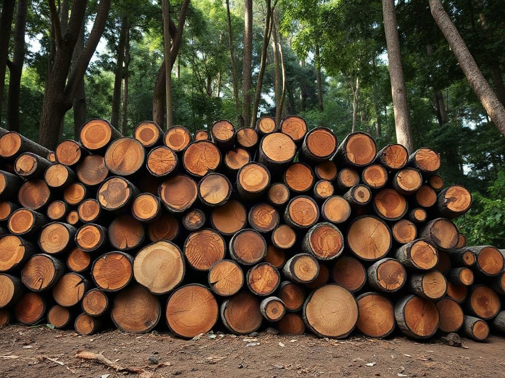 Đống gỗ gõ đỏ tròn nguyên liệu tại xưởng