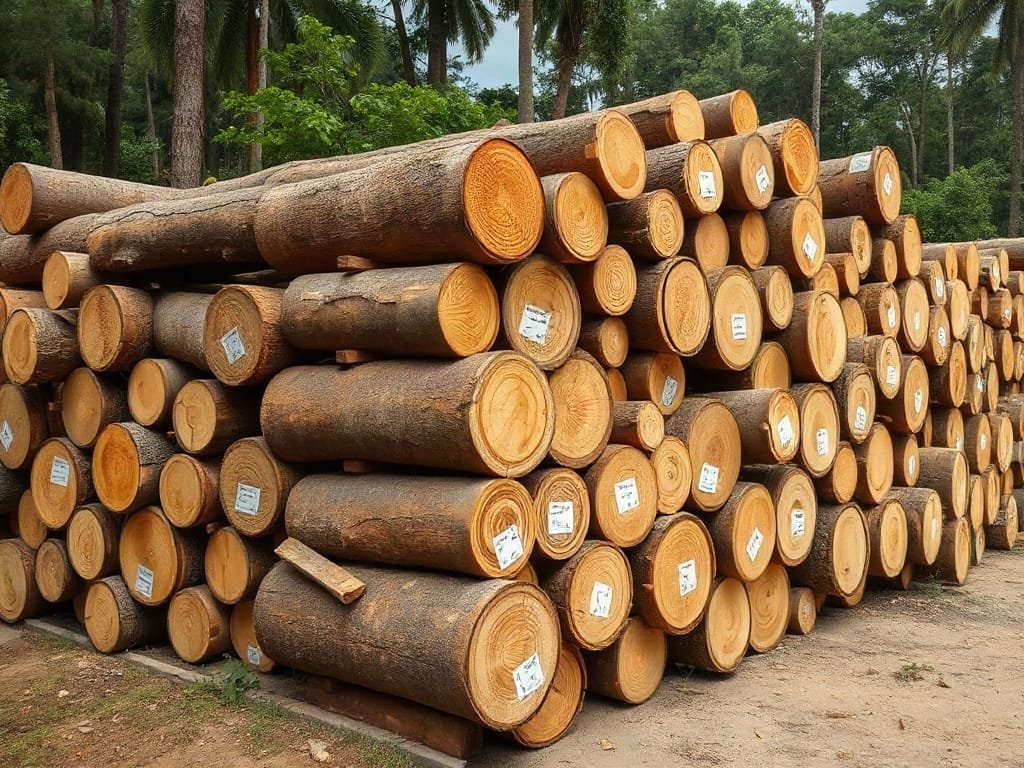 Đống gỗ Vàng Tâm tròn nguyên liệu dán tem tại xưởng