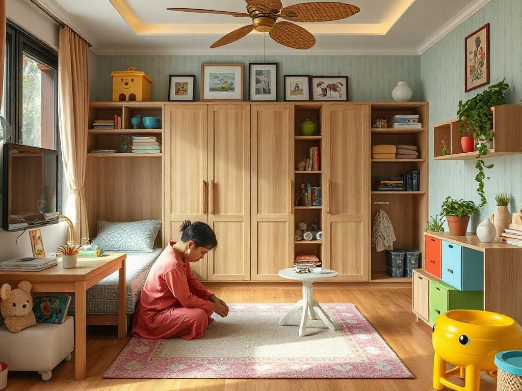 Gia đình Việt Nam sắp xếp phòng ngủ đa năng cho trẻ.