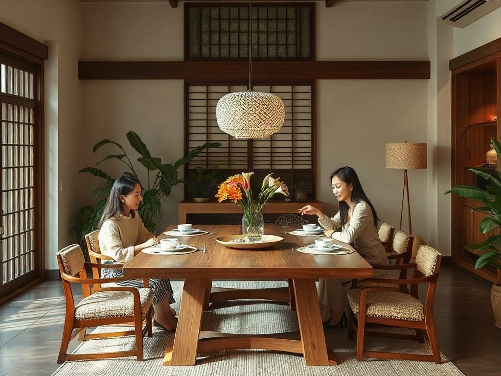 Gia đình Việt sum họp quanh bàn ăn Nhật Bản hiện đại