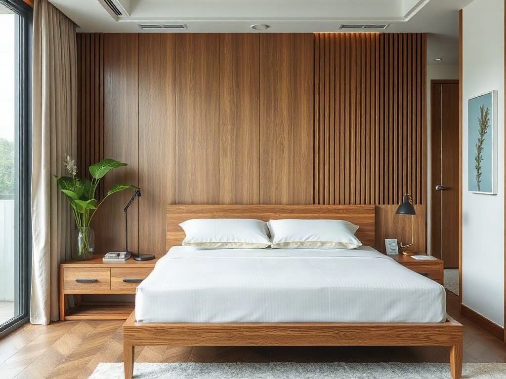 Giường gỗ sang trọng trong căn hộ thành phố Việt