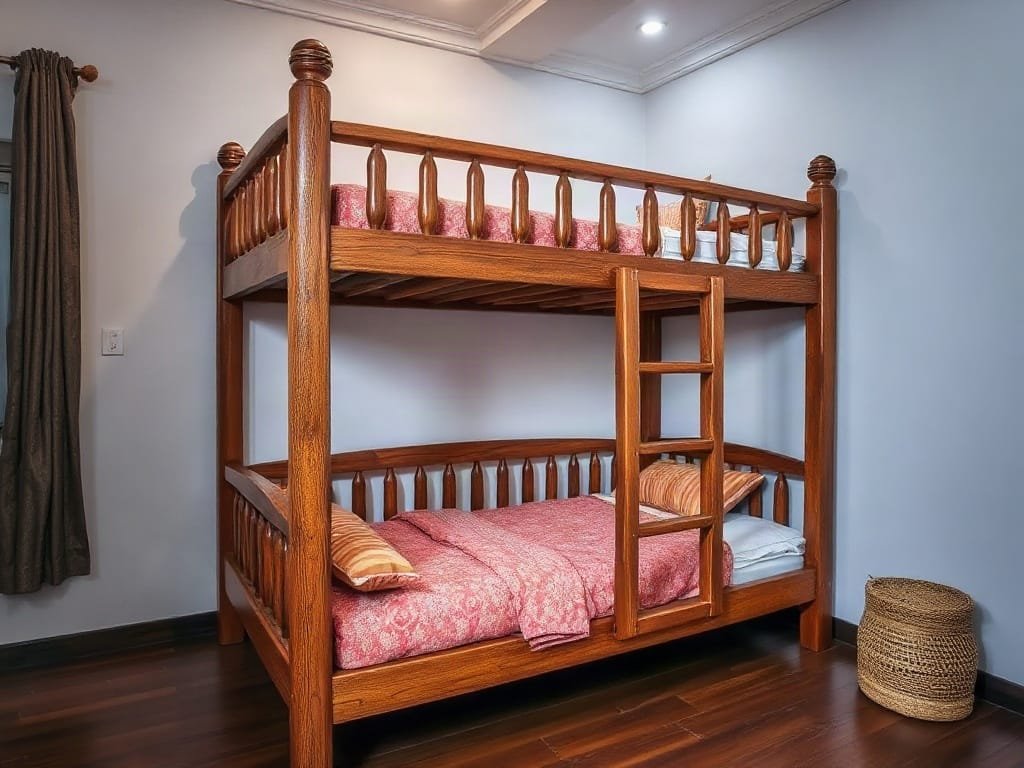 Giường tầng gỗ mộc mạc quyến rũ trong nhà Việt.