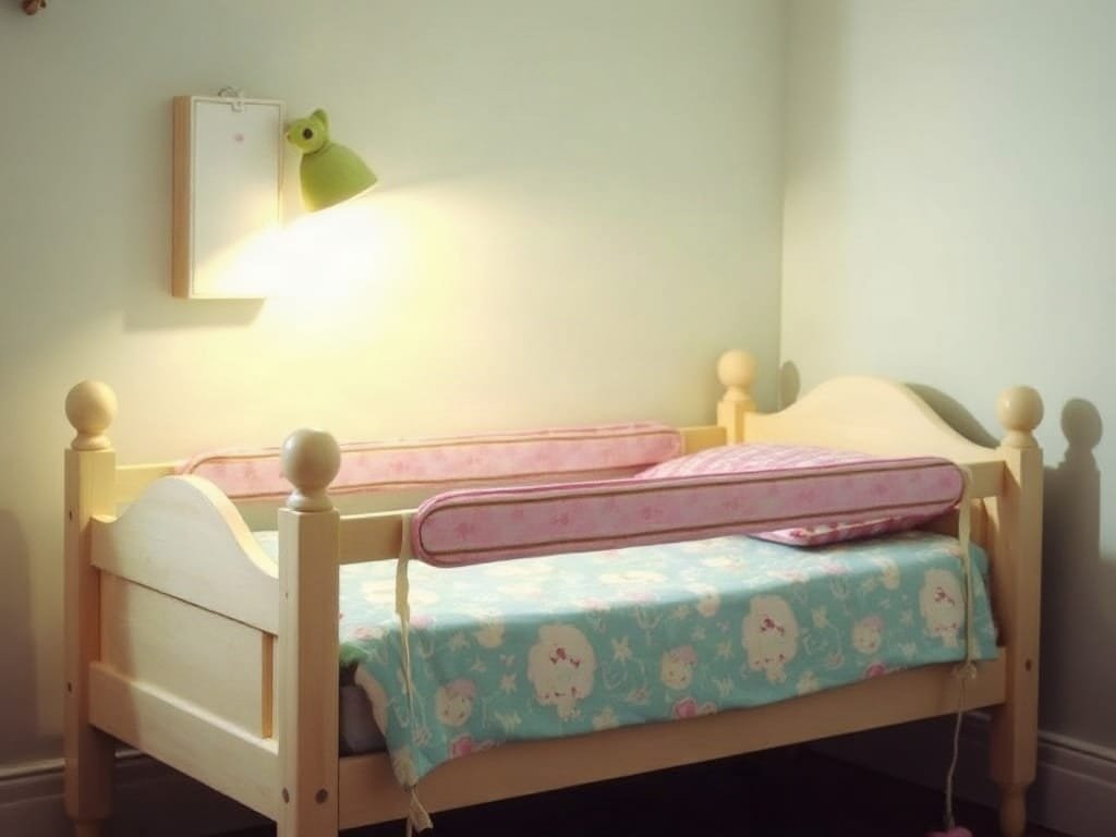 Giường trẻ nhỏ có lan can an toàn.