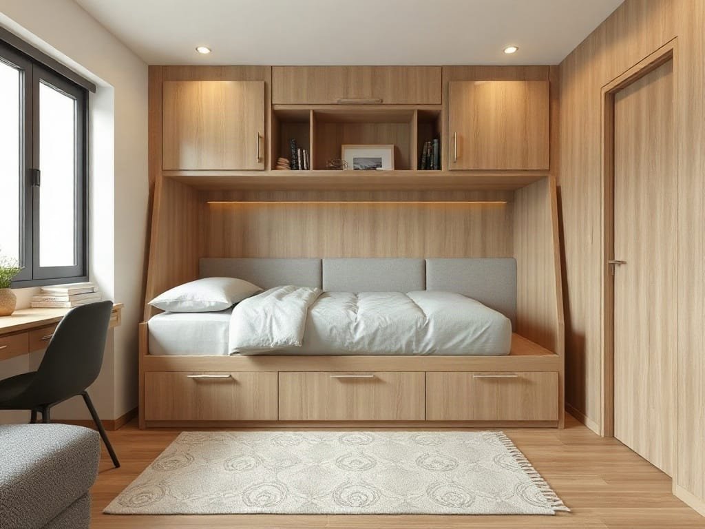 Khám Phá 5 Công Dụng Hữu Ích của Giường Xếp Cho Không Gian Sống Giường xếp có ngăn lưu trữ trong căn hộ đô thị tại Việt Nam.