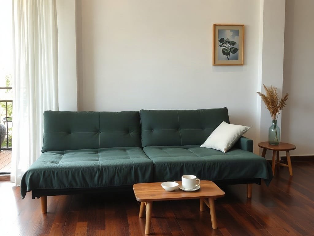 Khám Phá 5 Công Dụng Hữu Ích của Giường Xếp Cho Không Gian Sống Giường xếp sử dụng như ghế sofa trong căn nhà hiện đại Việt Nam.