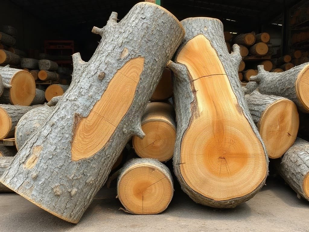 Gỗ 3 mẹo tăng độ bền tủ rượu gỗ tròn vỏ dày tập kết tại bãi xưởng cưa