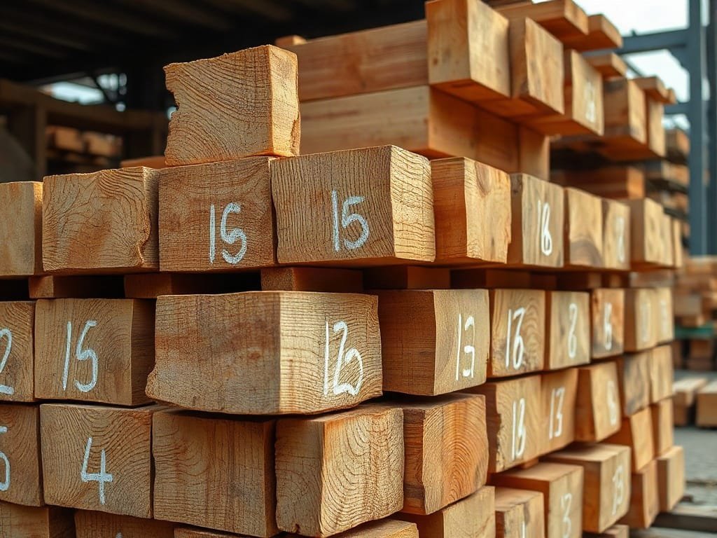 Gỗ 3 mẹo tăng độ bền tủ rượu gỗ xẻ vuông đánh số xếp tại bãi gỗ