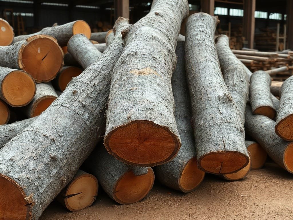 Gỗ Đinh Hương tròn vỏ dày tập kết tại bãi xưởng cưa