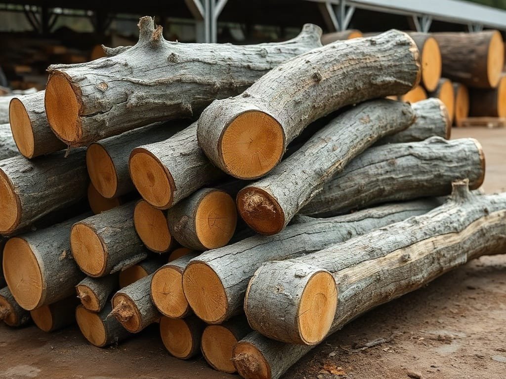 Gỗ Vàng Tâm tròn vỏ dày tập kết tại bãi xưởng cưa
