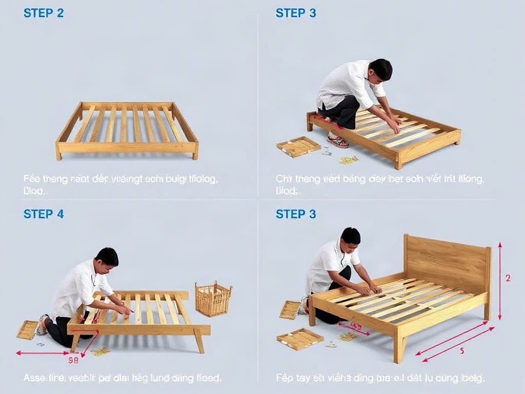 Hướng dẫn từng bước cho người Việt Nam lắp ráp giường gỗ mới.