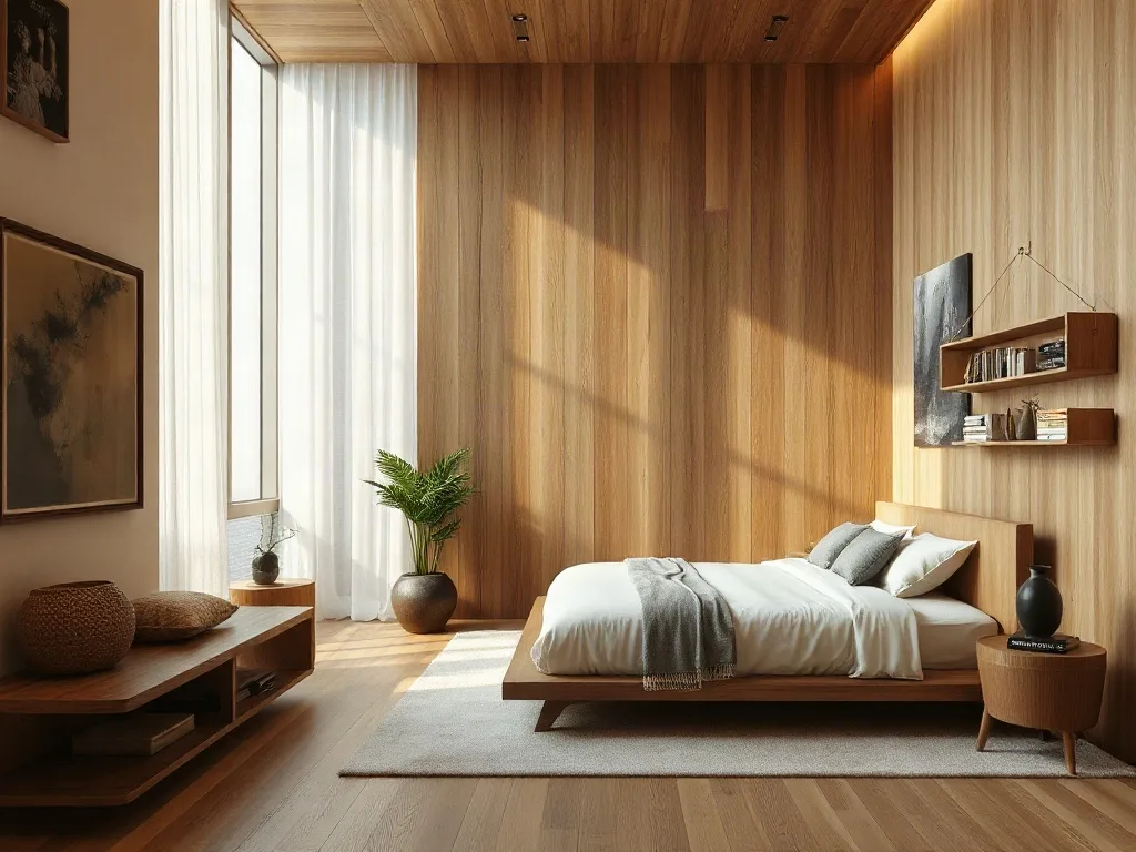 Kết cấu gỗ tự nhiên trong phòng ngủ sang trọng Việt Nam
