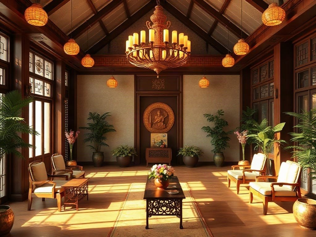Không gian lễ tân Việt Nam hoà hợp cùng giá trị tâm linh.