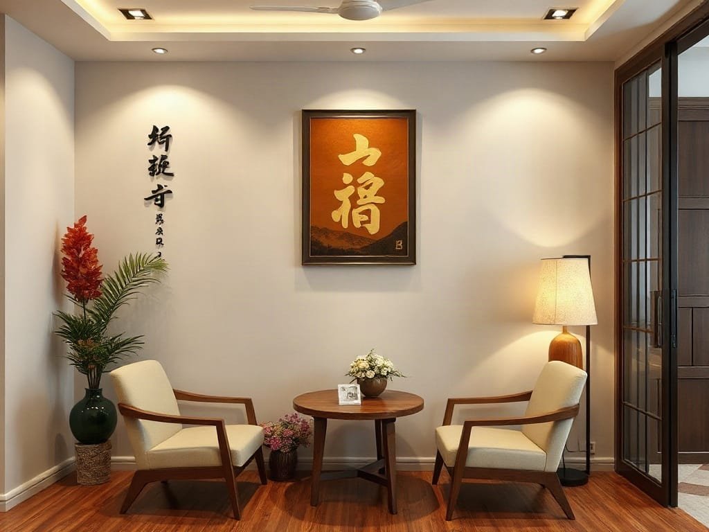 Không gian tiếp tân căn hộ Việt Nam với vật phẩm biểu tượng.
