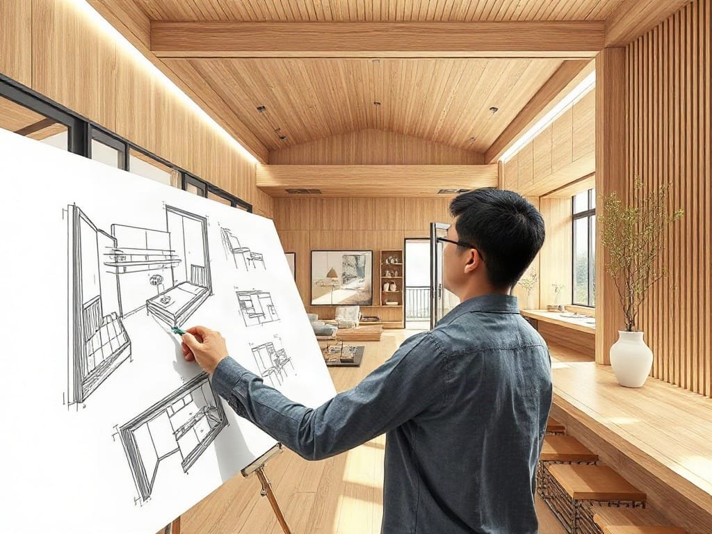 3 Cách Chọn Màu Sắc Bàn Ăn Gỗ Hoàn Hảo Cho Không Gian Sống Kiến trúc sư Việt phác thảo ý tưởng thiết kế nội thất bằng gỗ.