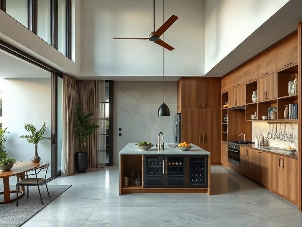 8 Yếu Tố Cần Xem Xét Khi Chọn Mua Tủ Rượu Cho Ngôi Nhà Của Bạn Căn hộ đô thị sang trọng với tủ rượu thiết kế ở góc phòng