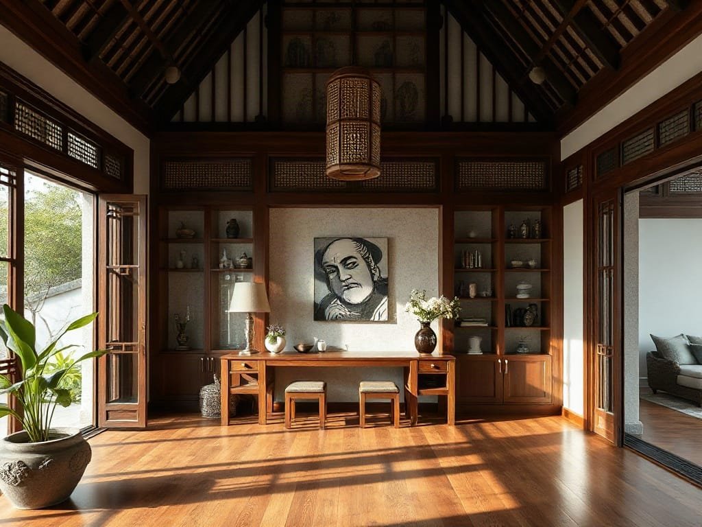 4 Kiểu Bàn Thờ Tiết Kiệm Không Gian Sống - Giải Pháp Tối Ưu Cho Nhà Phố Việt Ngôi nhà Việt Nam sang trọng với bàn thờ đa năng tích hợp lưu trữ.