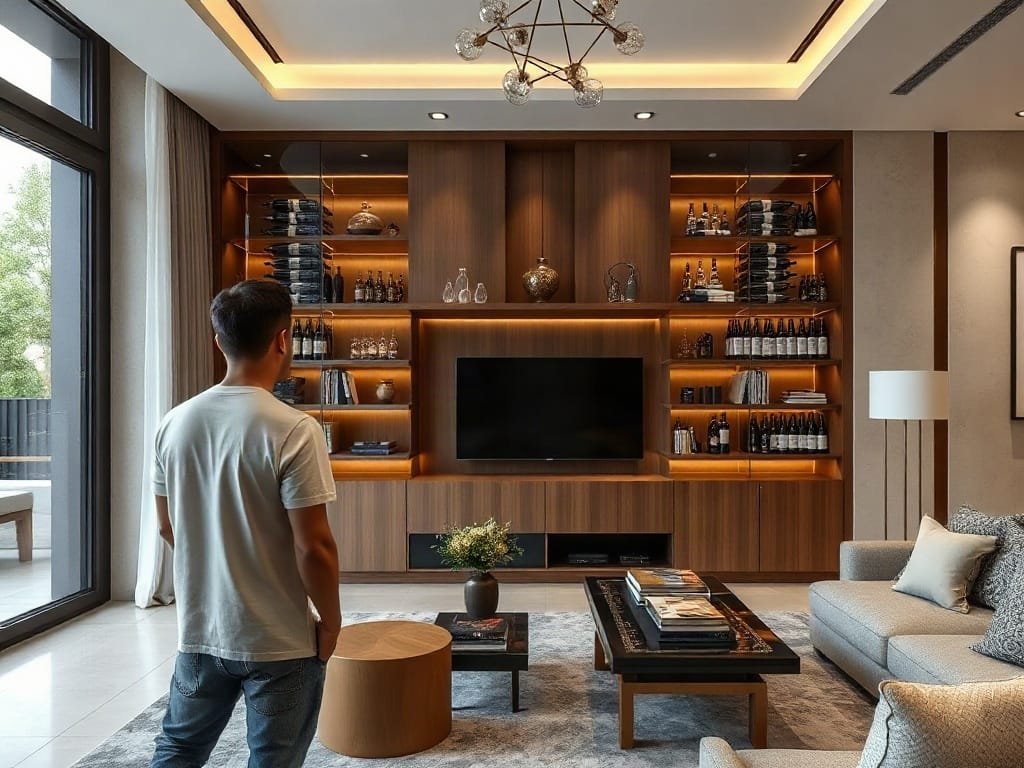 Người Việt ngắm tủ rượu tối giản trong phòng khách thanh lịch