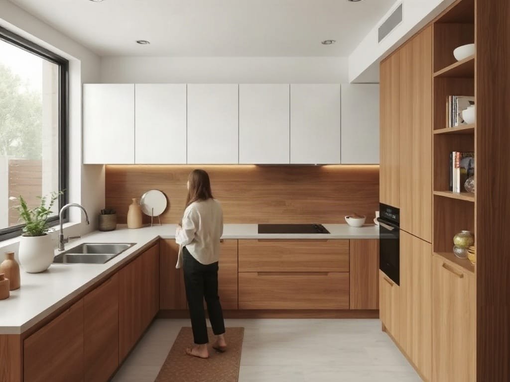 Người Việt trong bếp hiện đại với tủ gỗ Đinh Hương.