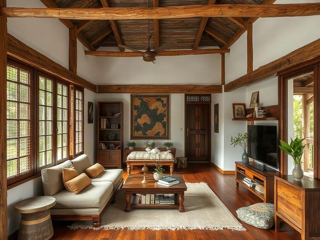 Nội thất nhà Việt Nam hòa quyện giữa gỗ truyền thống và hiện đại.