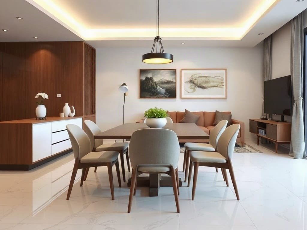 Phòng ăn hiện đại trong nhà ở Việt Nam với nội thất đương đại