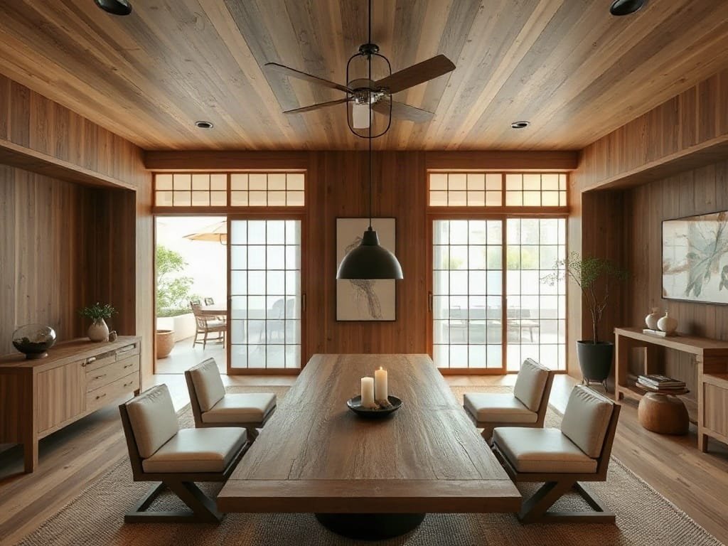 Phòng ăn Nhật Bản hiện đại với yếu tố gỗ tự nhiên