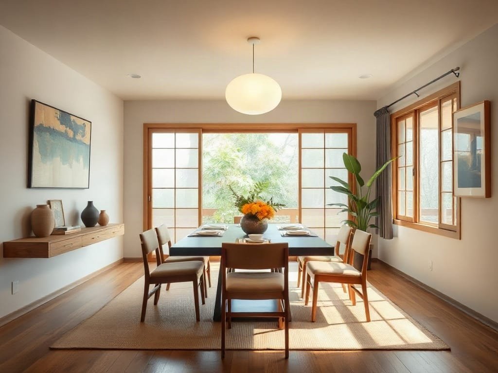 Phòng ăn Nhật Bản sáng và thoáng với trang trí tối giản