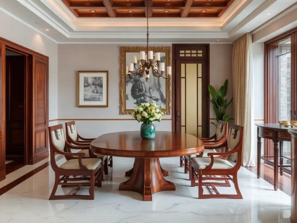 Phòng ăn Việt Nam thanh lịch với bàn ăn gỗ làm việc tùy chỉnh