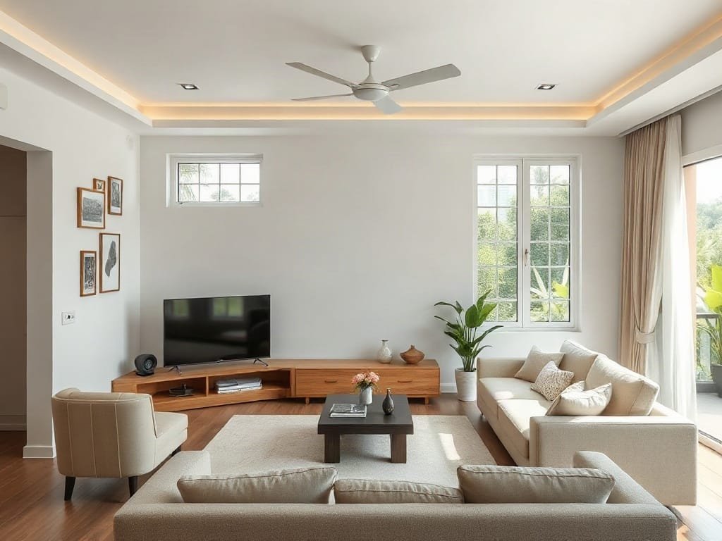 6 Cách Làm Sạch Kệ Tivi Gỗ Đơn Giản Và Hiệu Quả Tại Nhà Phòng cho gia đình ở Việt Nam với cửa sổ mở và kệ giải trí gỗ sạch sẽ