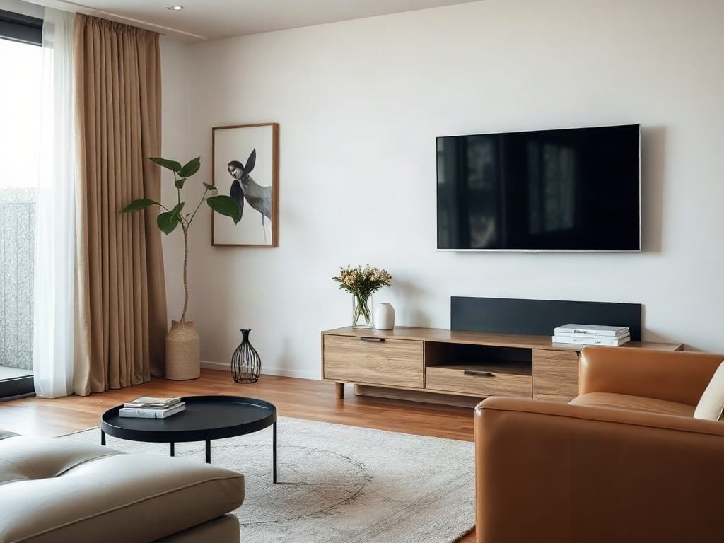 6 Cách Làm Sạch Kệ Tivi Gỗ Đơn Giản Và Hiệu Quả Tại Nhà Phòng khách thiết kế tối giản với kệ tivi bằng gỗ bóng mượt