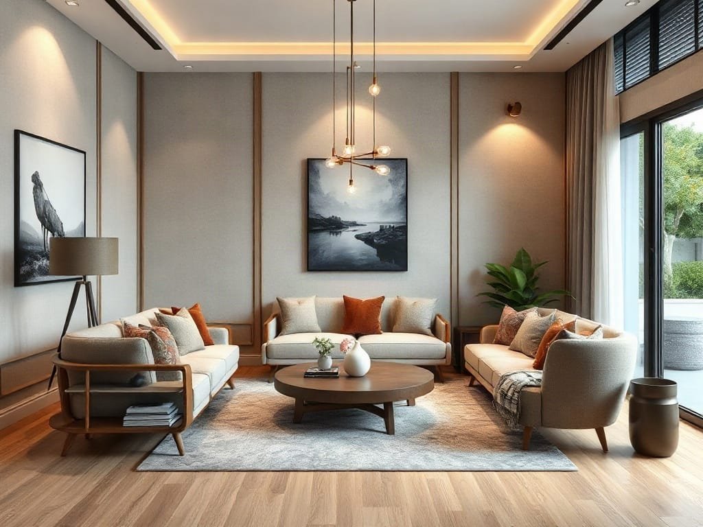 Phòng khách Việt Nam thanh lịch với tông màu nhẹ