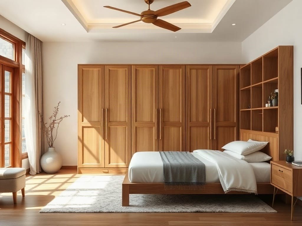 Lựa Chọn Tủ Quần Áo Gỗ Tự Nhiên Tại Hóc Môn Để Tôn Vinh Không Gian Sống Phòng ngủ ấm cúng trong biệt thự Việt Nam với tủ quần áo gỗ