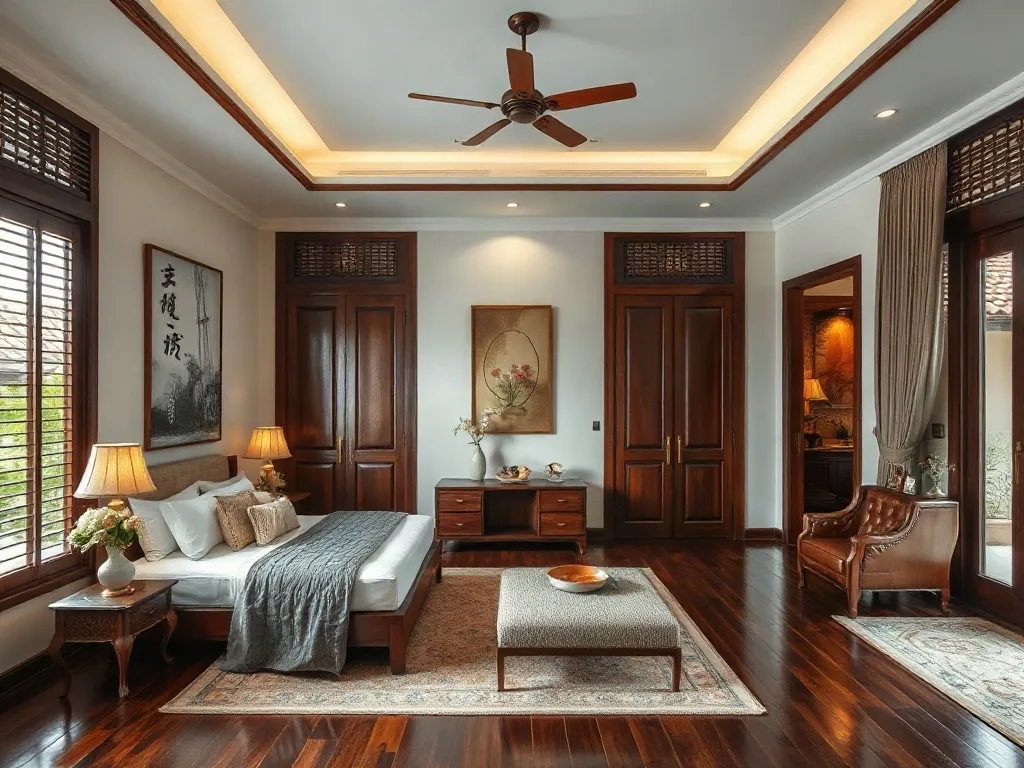Phòng ngủ biệt thự Việt Nam với đồ gỗ xa hoa