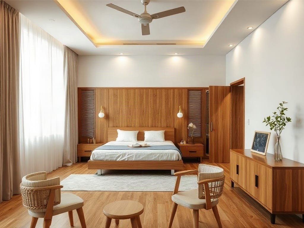 Phòng ngủ hiện đại Việt Nam với nội thất gỗ tự nhiên